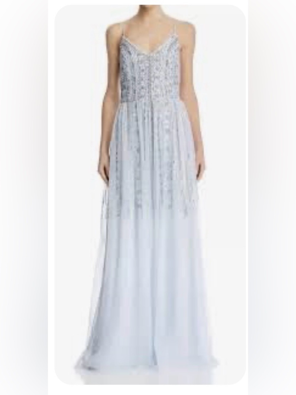 AIDAN MATTOX NWOT embellished sequin sparkle ice blue silver maxi dress sz 10